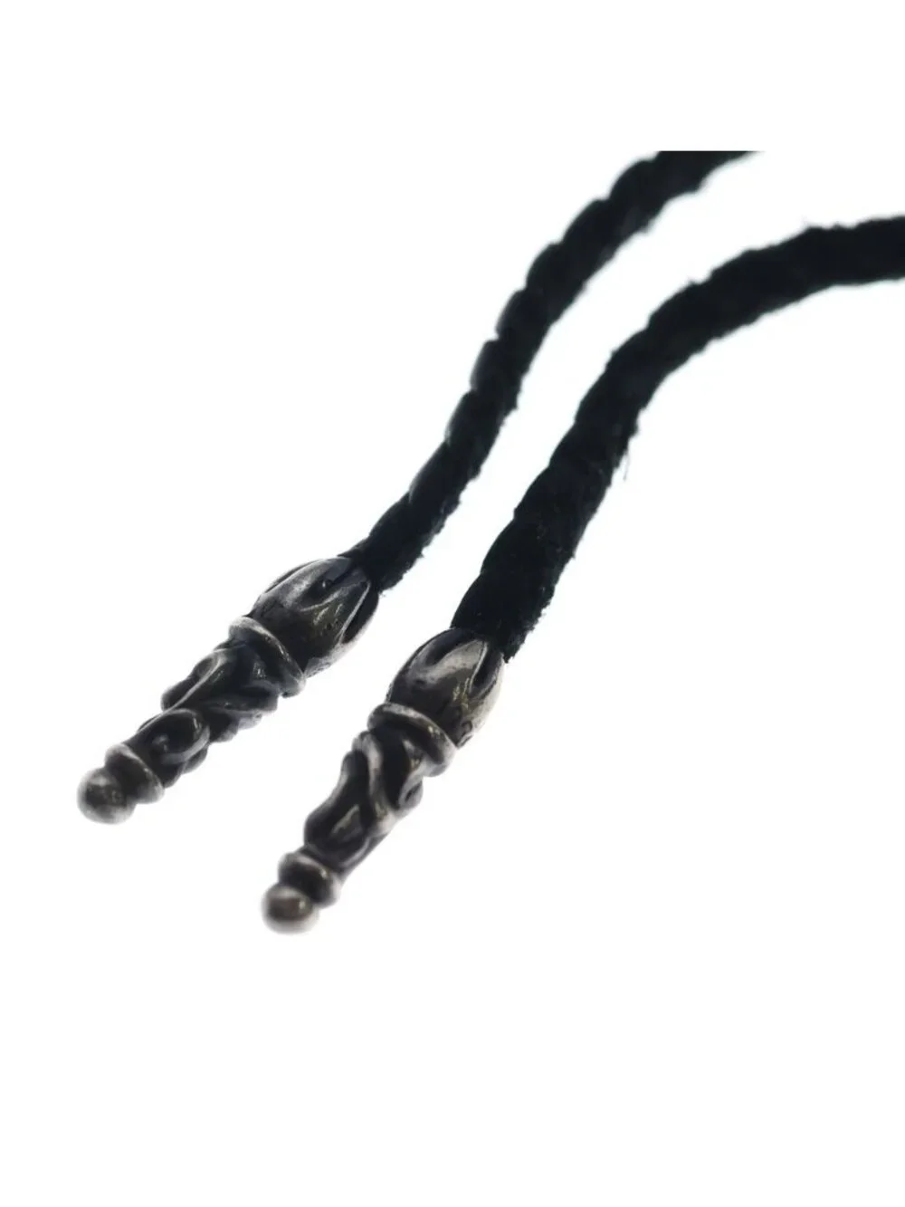 Chrome Hearts Leather Braid Scroll Necklace Black Silver